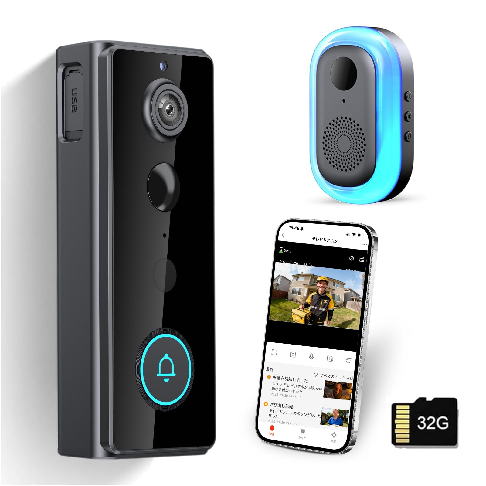 Amazon.co.jp: ZAIDER インターホン 工事不要 ワイヤレス ドアホン